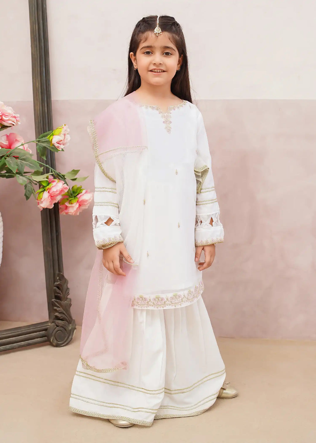 Modest Girls RTW Embroidered Chiffon 3 Piece Suit White Wedding Collection
