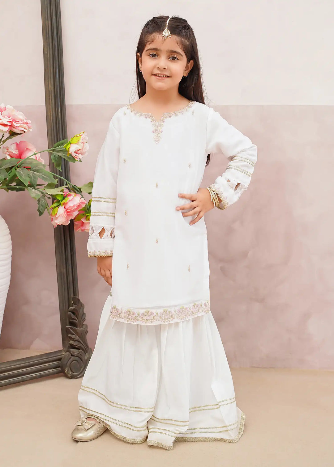 Modest Girls RTW Embroidered Chiffon 3 Piece Suit White Wedding Collection