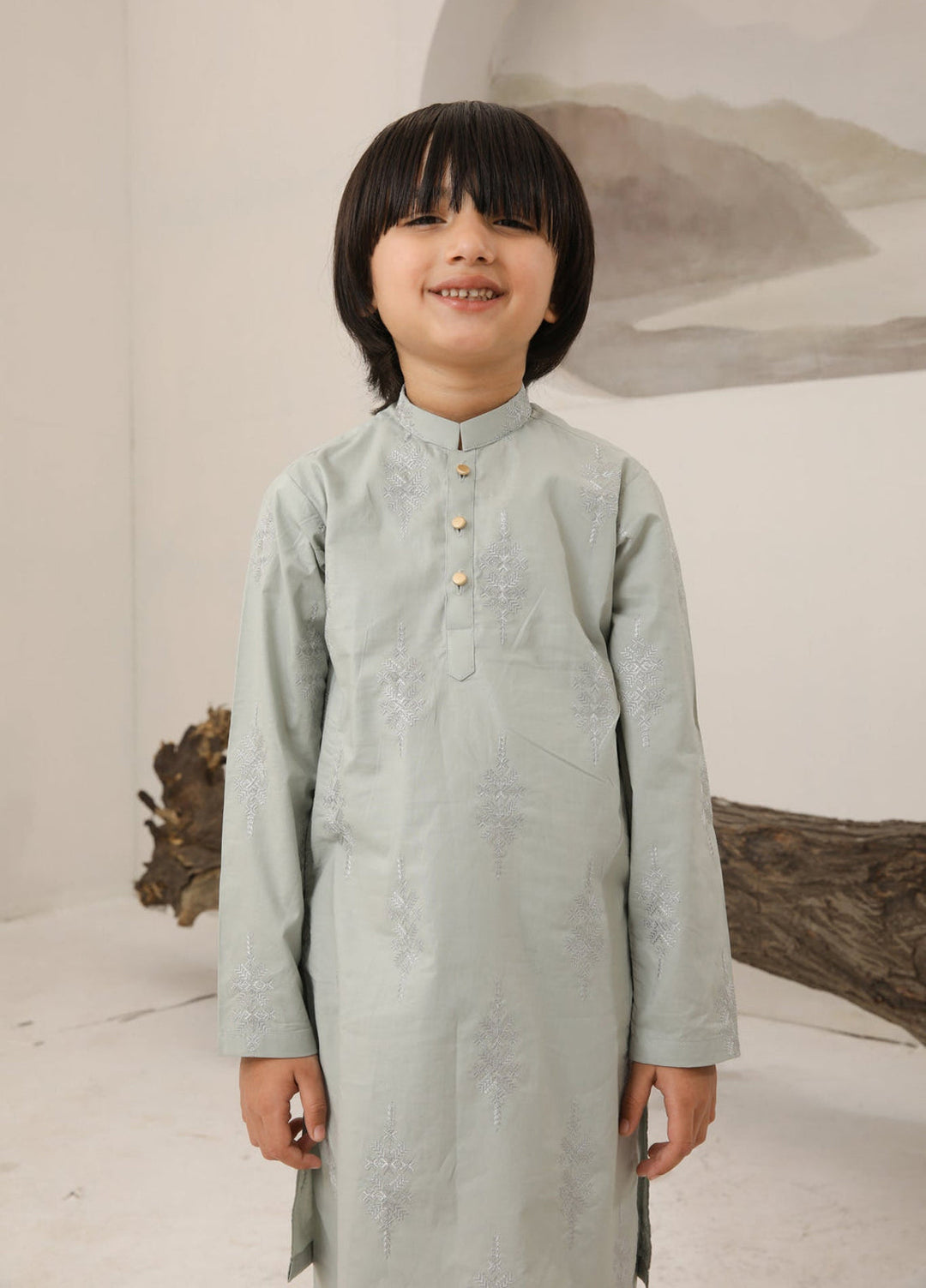 Muraqsh Ready To Wear   Boys Light Mint Cotton Embroidered Kurta Trouser MURMECK - Summer Collection