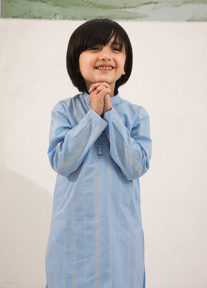 Muraqsh Ready To Wear   Boys Sky Blue Cotton Embroidered Kurta Trouser MURBECK - Summer Collection