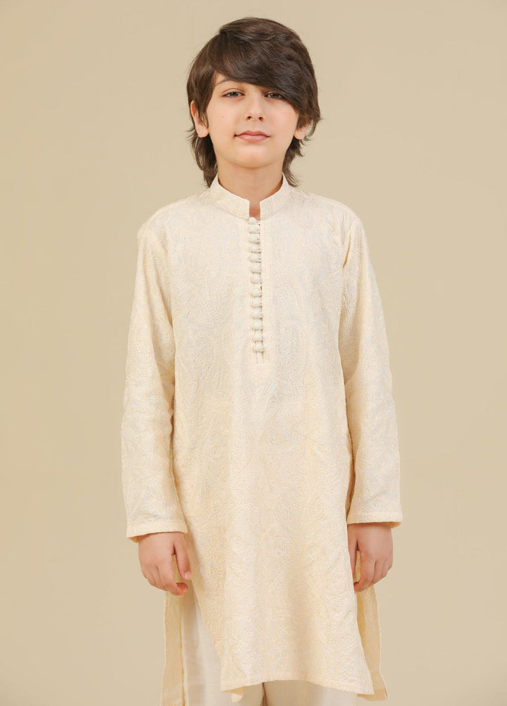 Muraqsh Ready To Wear Embroidered Bosky Boys Andaz Bosky White Kurta Trouser MUR-A-BWR - Summer Collection