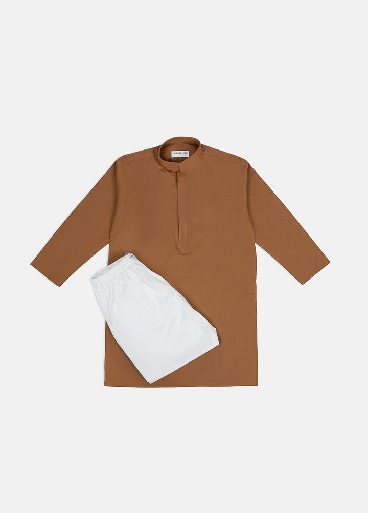 Muraqsh Ready To Wear Solids  Boys Camel Cotton Kurta Trouser MUR-CCKT - Summer Collection