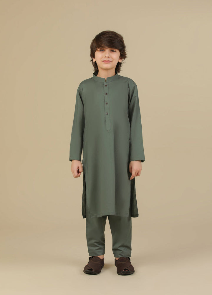 Muraqsh Ready To Wear Solids Cotton Boys Army Green Kurta Trouser MUR-GSCKTY - Summer Collection