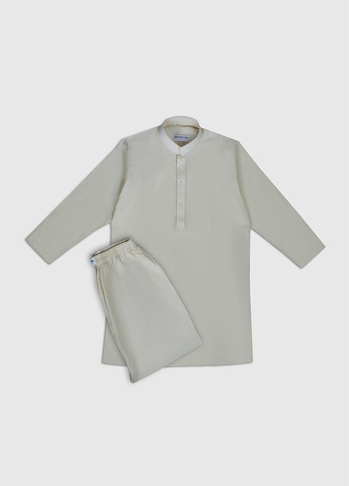 Muraqsh Ready To Wear Solids Cotton Boys Bosky White Kurta Trouser MUR-BWSCK - Summer Collection
