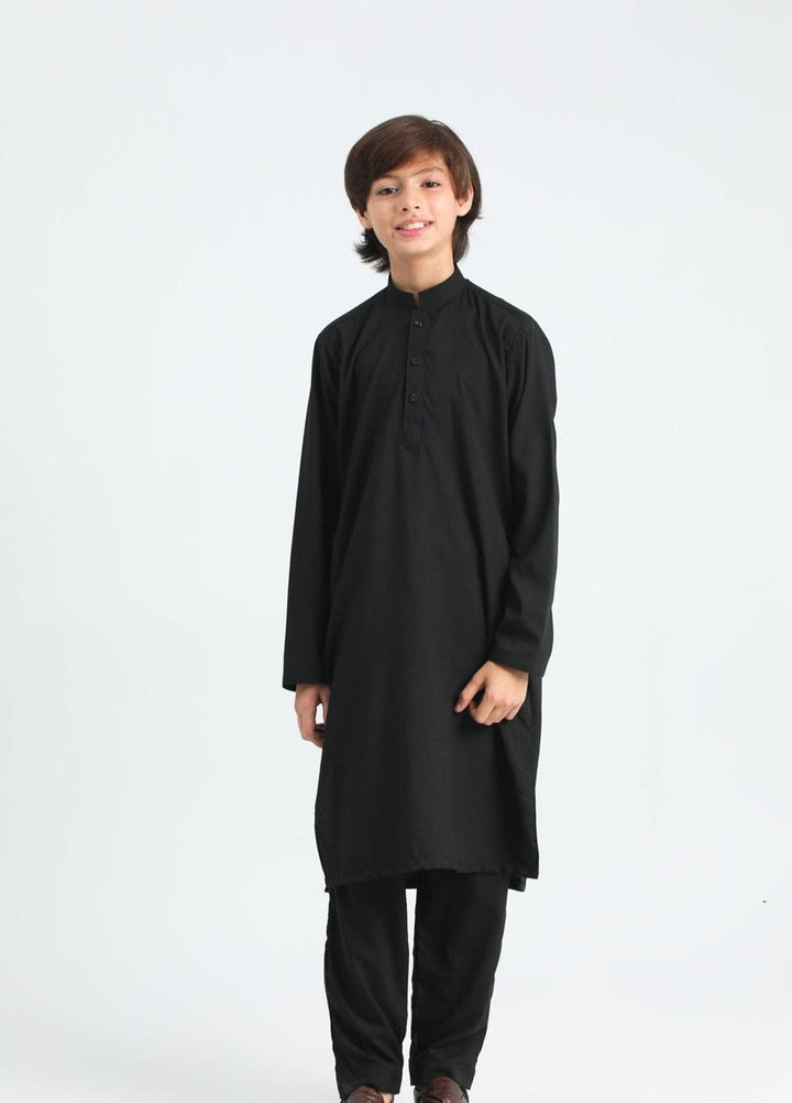 Muraqsh Ready To Wear Solids Cotton Boys Crow Black Kurta Trouser MUR-CBK - Summer Collection