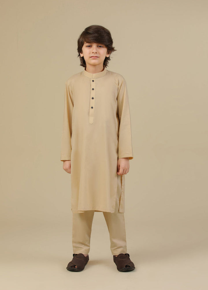 Muraqsh Ready To Wear Solids Cotton Boys Ivory Kurta Trouser MUR-ICKT - Summer Collection