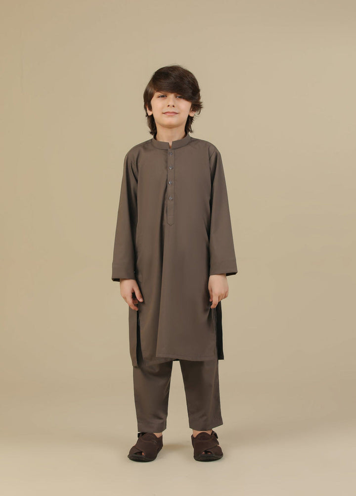 Muraqsh Ready To Wear Solids Cotton Boys Light Brown Blended Kurta Trouser MURBKT - Summer Collection