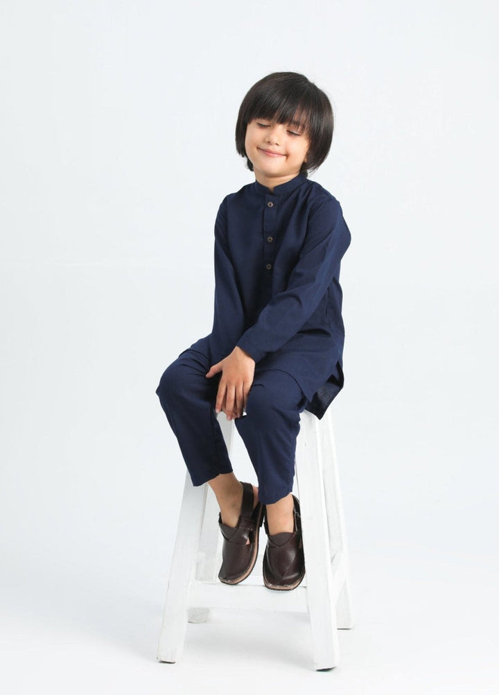 Muraqsh Ready To Wear Solids Cotton Boys Navy Blue Kurta Trouser MUR-NBKT - Summer Collection
