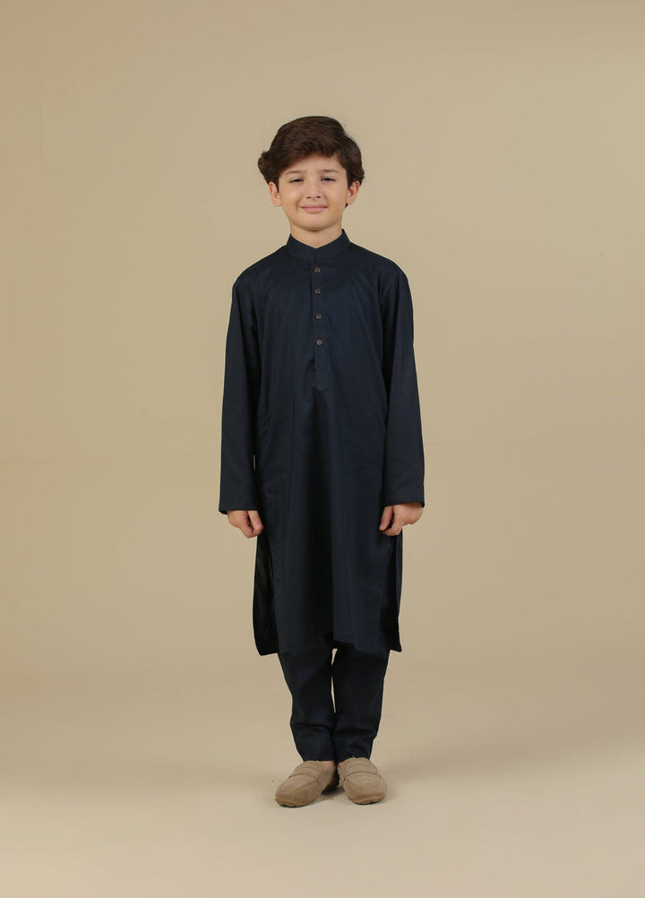 Muraqsh Ready To Wear Solids Cotton Boys Navy Blue Kurta Trouser MUR-NBSCK - Summer Collection