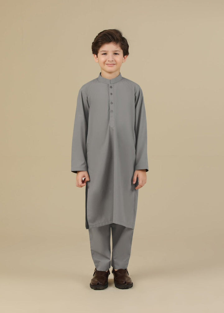 Muraqsh Ready To Wear Solids Cotton Boys Sand Grey Blended Kurta Trouser MURGKT - Summer Collection
