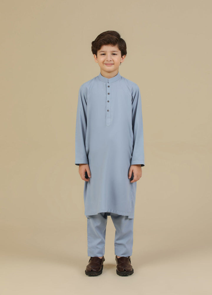 Muraqsh Ready To Wear Solids Cotton Boys Sapphire Blue Blended Kurta Trouser MUR-RBKT - Summer Collection