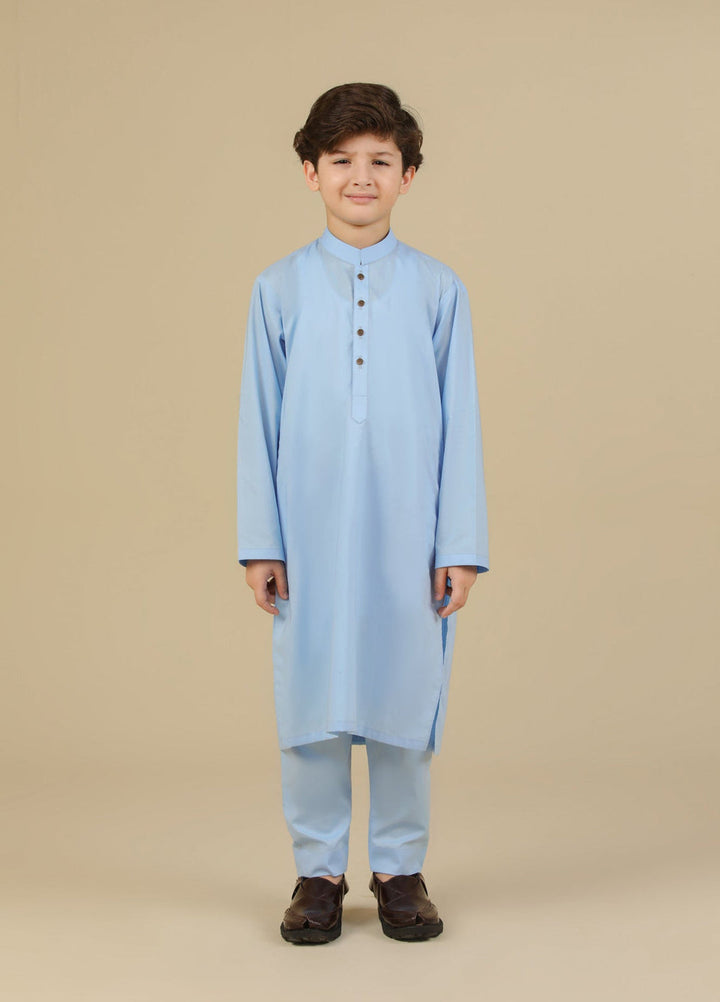 Muraqsh Ready To Wear Solids Cotton Boys Sky Blue Kurta Trouser MURBCKT - Summer Collection