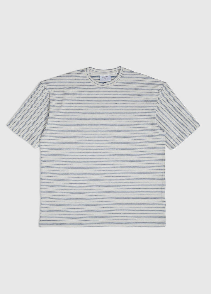 Muraqsh Ready To Wear Solids Cotton Men Beige White Striper Oversized Tee ABD-BWSOT - Summer Collection