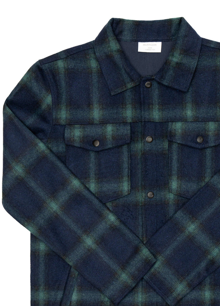 Muraqsh Ready To Wear Solids Cotton Men Blue Check Wool Coat ABD-BTWC - Summer Collection