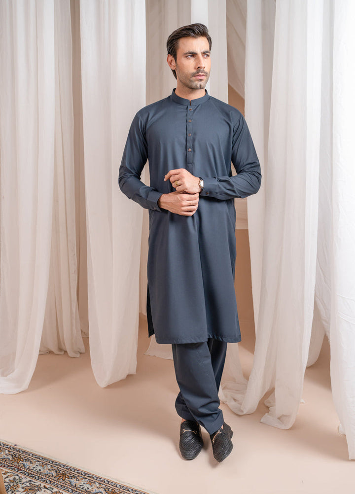 Muraqsh Ready To Wear Solids Cotton Men Charcoal Grey Kurta Trouser/Shalwar MUR-CGKT-KS - Summer Collection