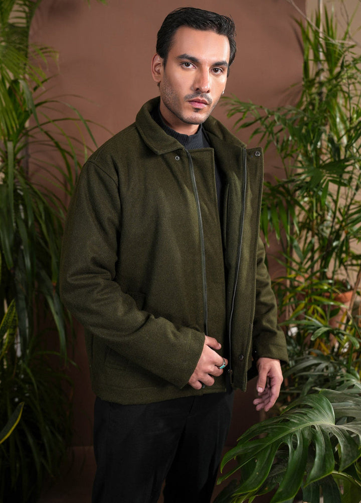 Muraqsh Ready To Wear Solids Cotton Men Green Tailored Wool Coat ABD-GTWC - Summer Collection