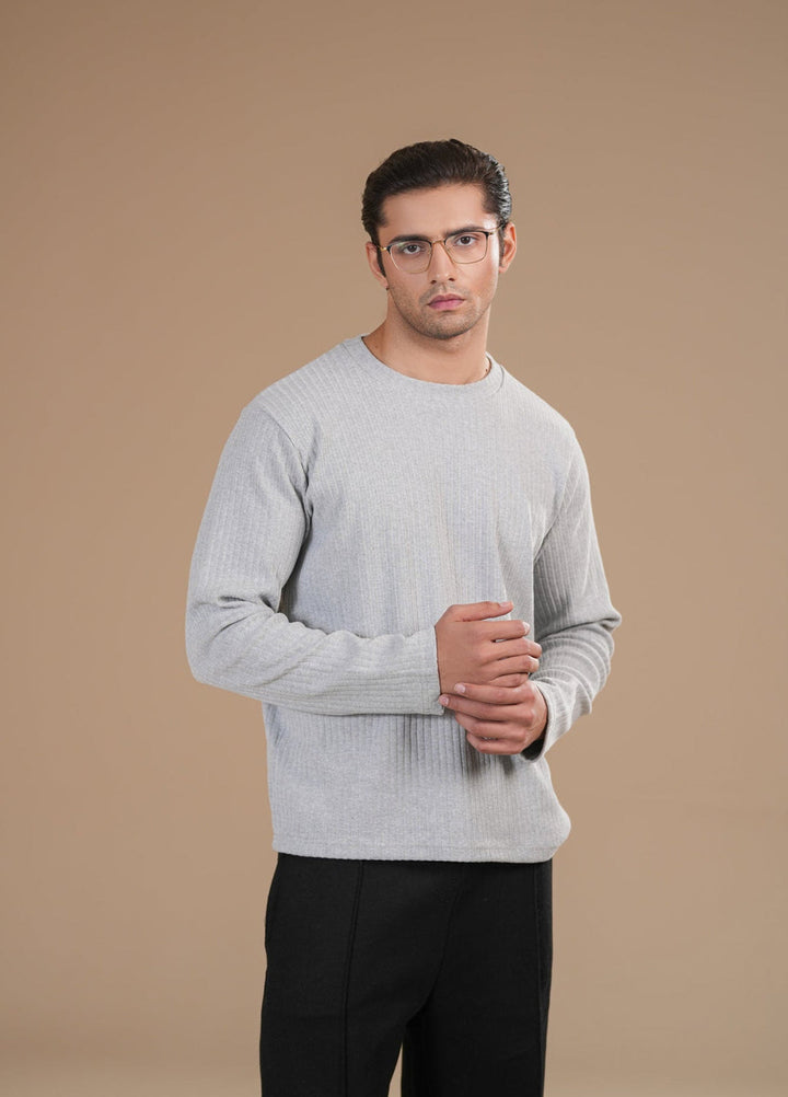 Muraqsh Ready To Wear Solids Cotton Men Grey Ribbed Sweat Shirt Relaxed Fit ABD-GRSS - Summer Collection