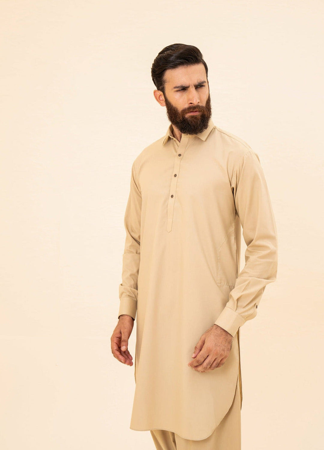 Muraqsh Ready To Wear Solids Cotton Men Ivory French Collar Kameez Shalwar MUR-IFCKS - Summer Collection