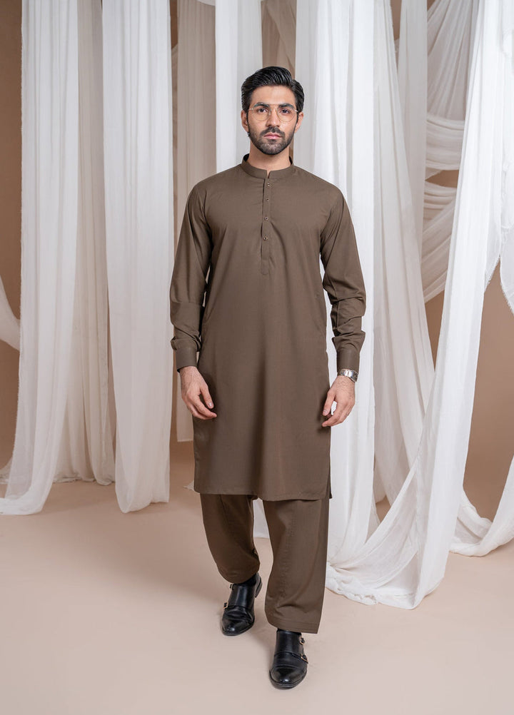 Muraqsh Ready To Wear Solids Cotton Men Light Brown Luxury Blended Kurta Shalwar MURBLBK - Summer Collection