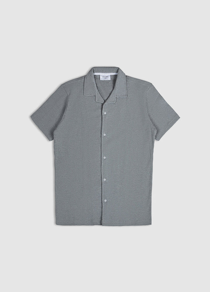 Muraqsh Ready To Wear Solids Cotton Men Light Grey Waffle Textured Revere Button Down ABDGWTRBD-FS - Summer Collection