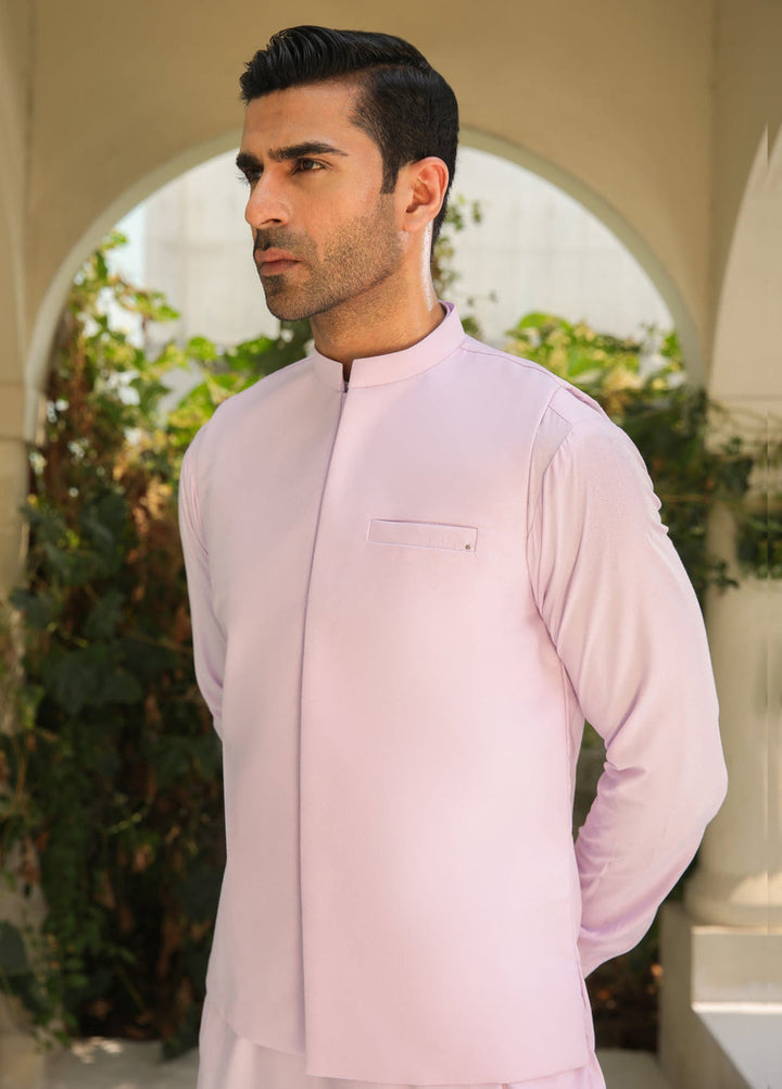 Muraqsh Ready To Wear Solids Cotton Men Lilac Blended Waistcoat Straigth Cut MURKTWW-WC - Summer Collection