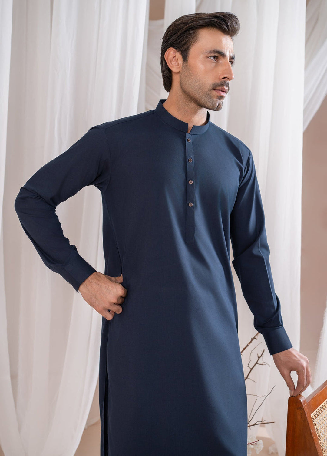 Muraqsh Ready To Wear Solids Cotton Men Navy Blue Kurta Trouser/Shalwar MUR-N-NHL - Summer Collection