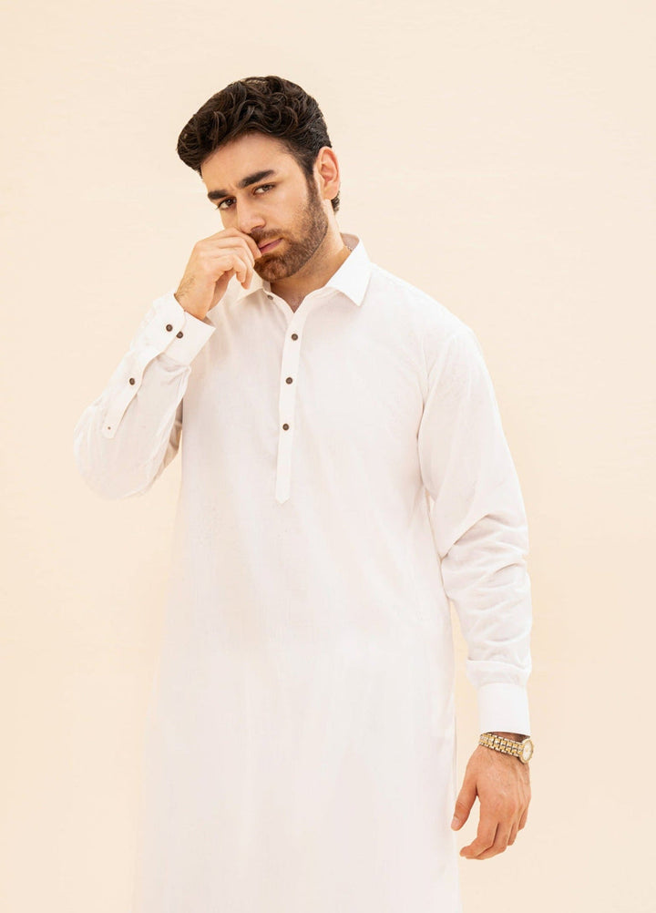Muraqsh Ready To Wear Solids Cotton Men Off White French Collar Kameez Shalwar MUR-OWFCK - Summer Collection