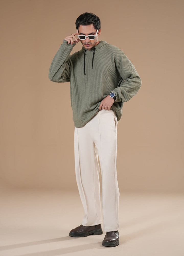 Muraqsh Ready To Wear Solids Cotton Men Off White Interlock Straight Fit Trouser with Drawstring ABD-OWISF - Summer Collection