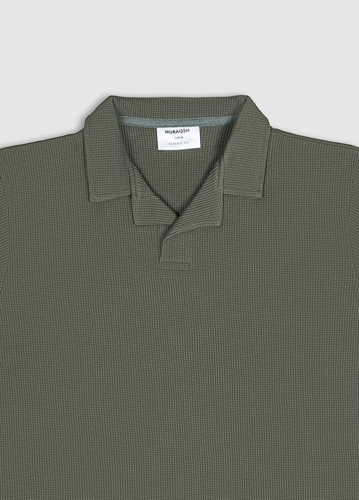 Muraqsh Ready To Wear Solids Cotton Men Olive Green Waffle Revere Polo ABD-OGWRP - Summer Collection