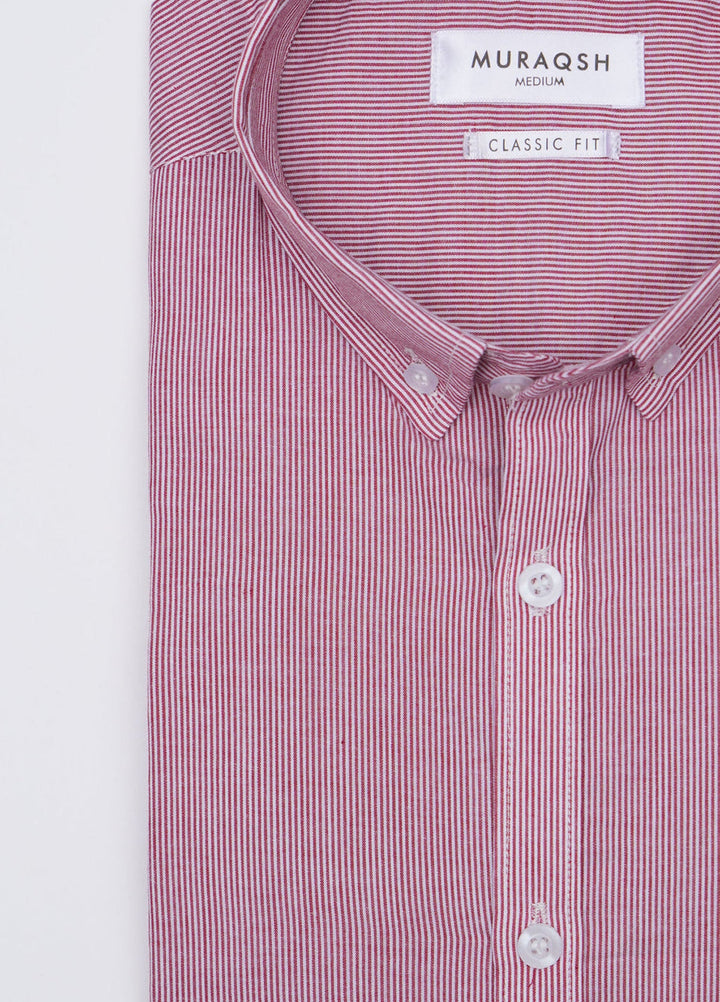 Muraqsh Ready To Wear Solids Cotton Men Red Striped Casual Shirt ABD-RSCS - Summer Collection