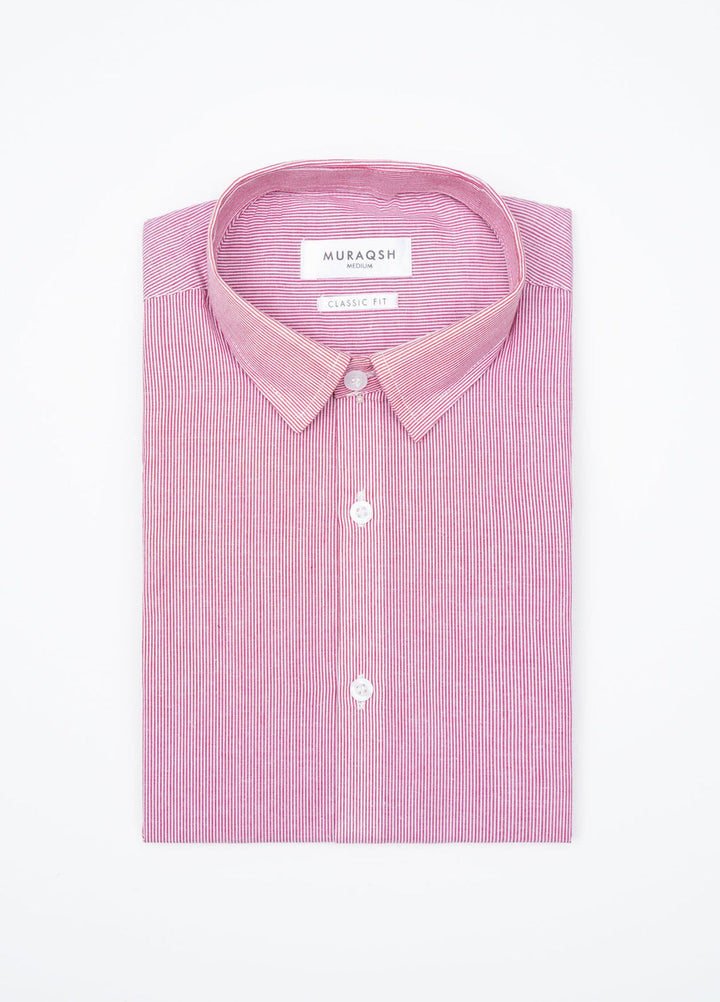 Muraqsh Ready To Wear Solids Cotton Men Red Striped Formal Shirt ABD-RSFS - Summer Collection