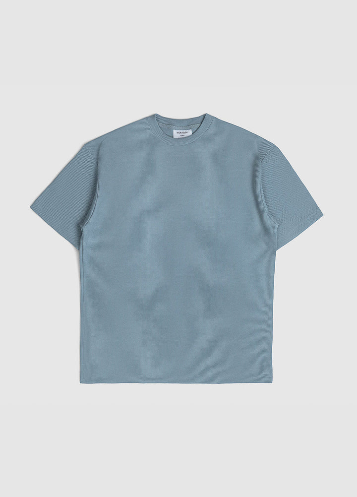 Muraqsh Ready To Wear Solids Cotton Men Sapphire Blue Waffle Oversized T-Shirt ABDBWOT - Summer Collection