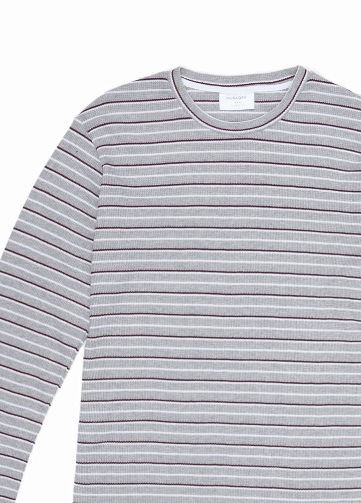 Muraqsh Ready To Wear Solids Cotton Men Waffle Grey Striped Sweat Shirt ABD-WGSSS - Summer Collection