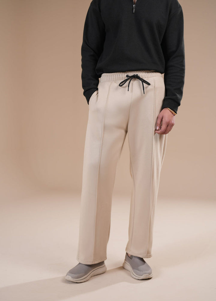 Muraqsh Ready To Wear Solids Fleece Men Beige Fleece Straight Fit Trouser with Drawstring ABD-BFSFT - Summer Collection