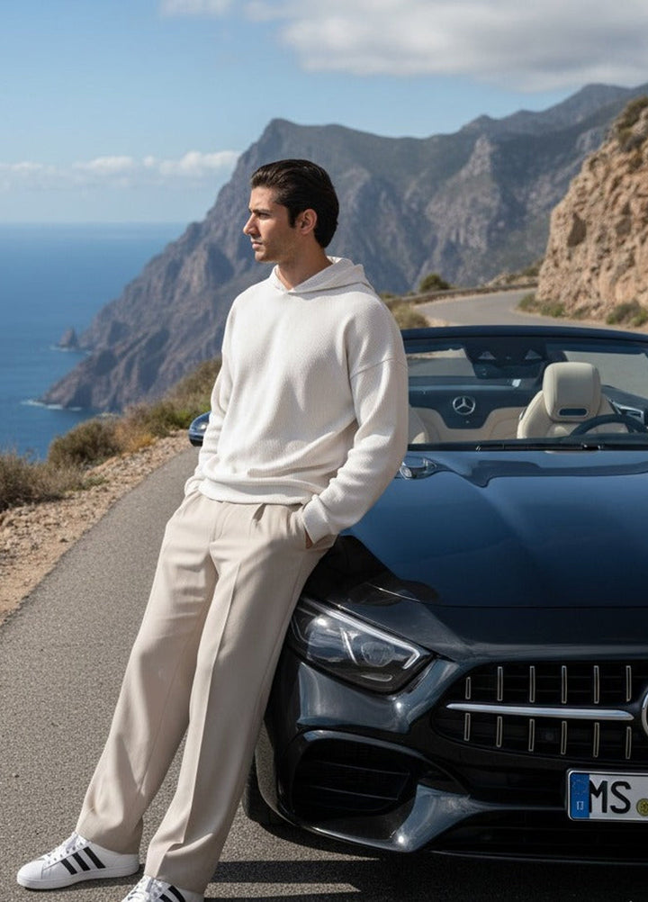 Muraqsh Ready To Wear Solids Fleece Men Off White Pullover Hoodie Relaxed Fit ABD-OWWPH - Winter Collection