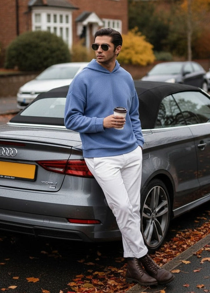 Muraqsh Ready To Wear Solids Fleece Men Sky Blue Pullover Hoodie Relaxed Fit ABDBWPH - Winter Collection