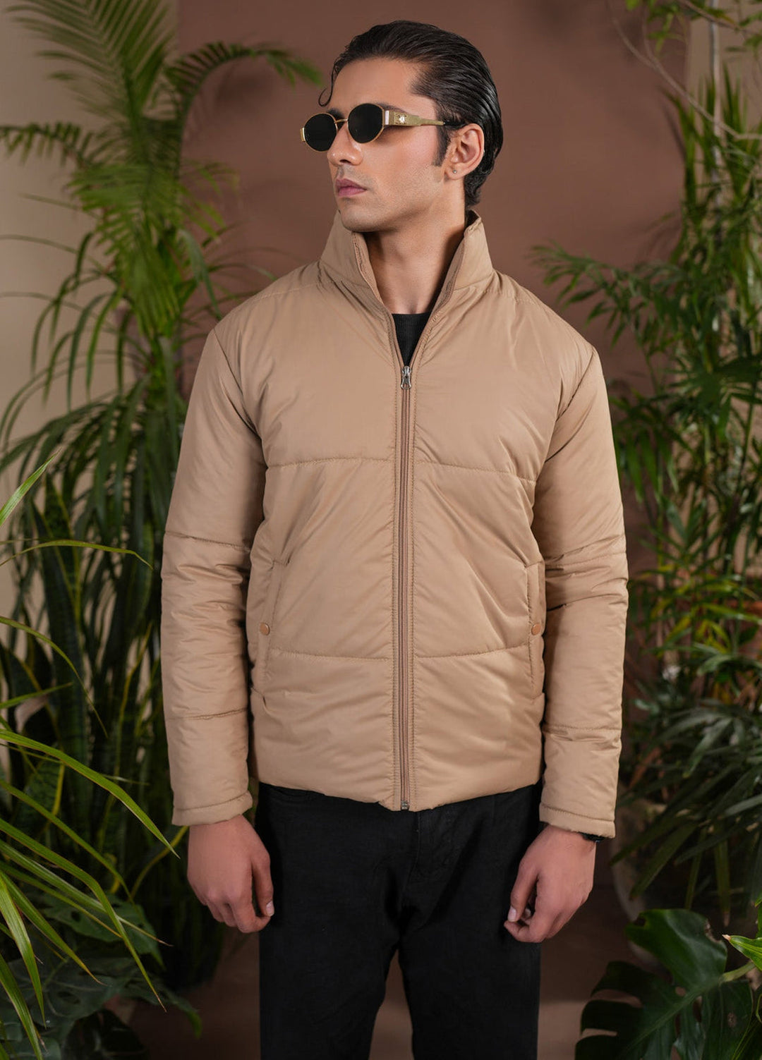 Muraqsh Ready To Wear Solids Jacquard Men Beige Puffer Jacket ABD-BPJ - Winter Collection