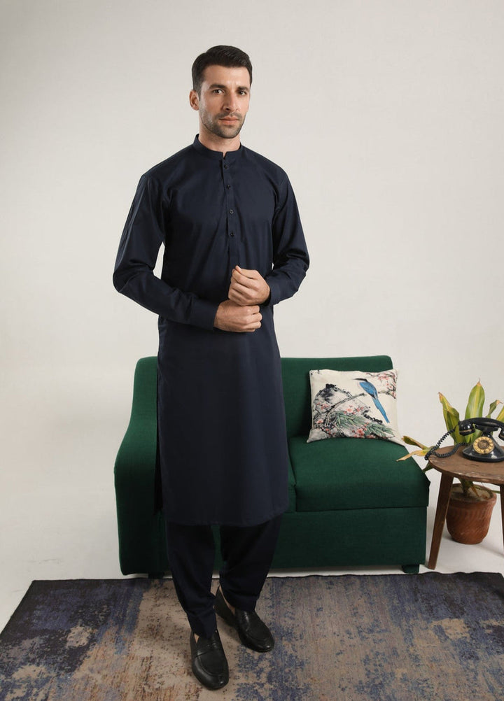 Muraqsh Ready To Wear Solids  Men Dark Navy Blue Soft Cotton Kurta Shalwar MUR-DNBCK - Summer Collection
