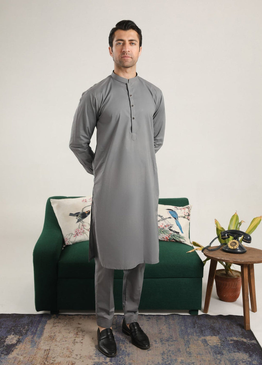 Muraqsh Ready To Wear Solids  Men Light Grey Soft Cotton Kurta Trouser MURGCKT - Summer Collection