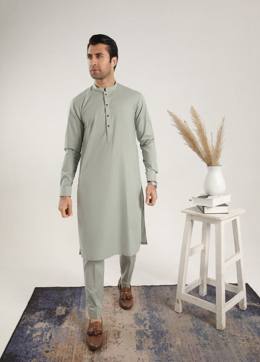 Muraqsh Ready To Wear Solids  Men Light Mint Soft Cotton Kurta Trouser MURMCKT - Summer Collection