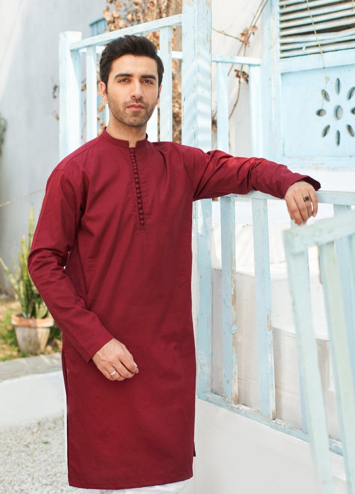 Muraqsh Ready To Wear Solids  Men Maroon Cotton Kurta Trouser MURCKWT-KUR - Summer Collection