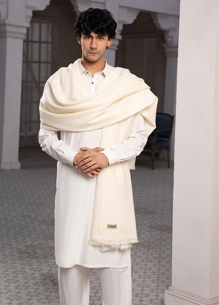Muraqsh Ready To Wear Solids  Men Off White Wool Shawl ABD-OWWSTD - Winter Collection