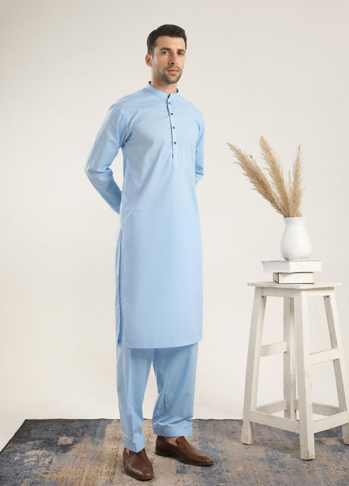 Muraqsh Ready To Wear Solids  Men Sky Blue Soft Cotton Kurta Shalwar MURBCKS - Summer Collection