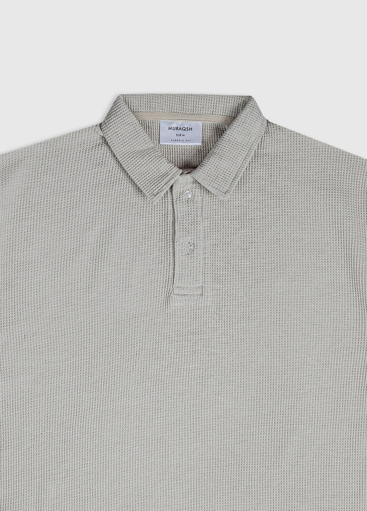 Muraqsh Ready To Wear Solids Waffle Men Beige White Oversized Polo ABD-BWOWP - Summer Collection