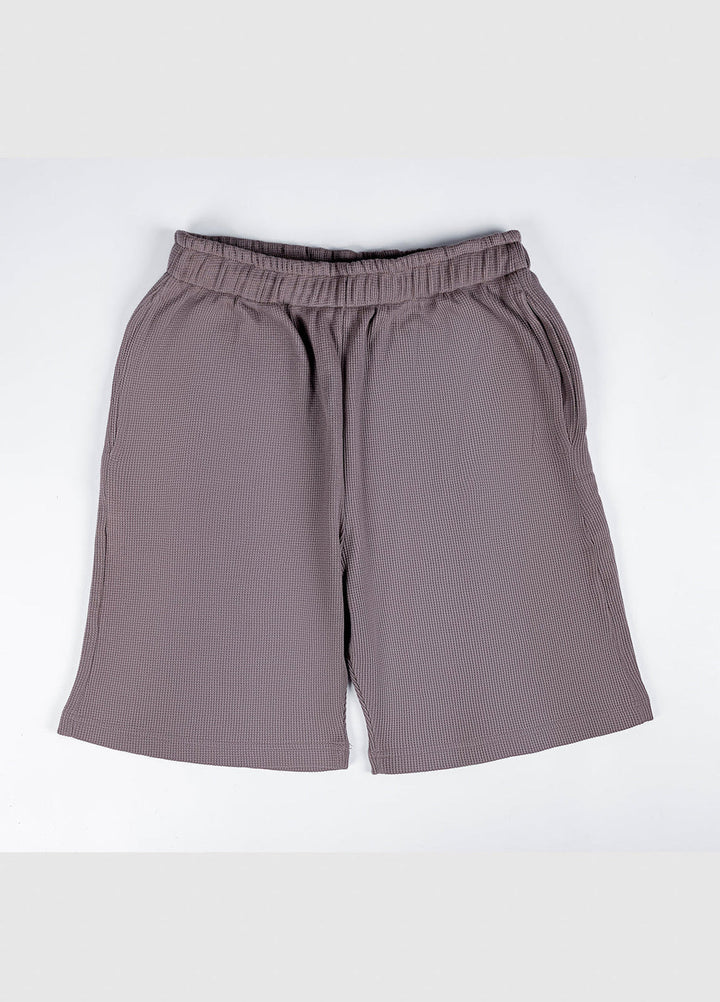 Muraqsh Ready To Wear Solids Waffle Men British Tan Textured Shorts with Hidden Drawstring ABD-BTWSHS - Summer Collection