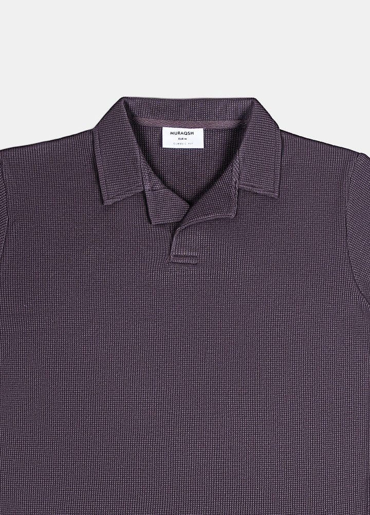 Muraqsh Ready To Wear Solids Waffle Men Dark Brown Revere Polo ABD-DBWRP - Summer Collection