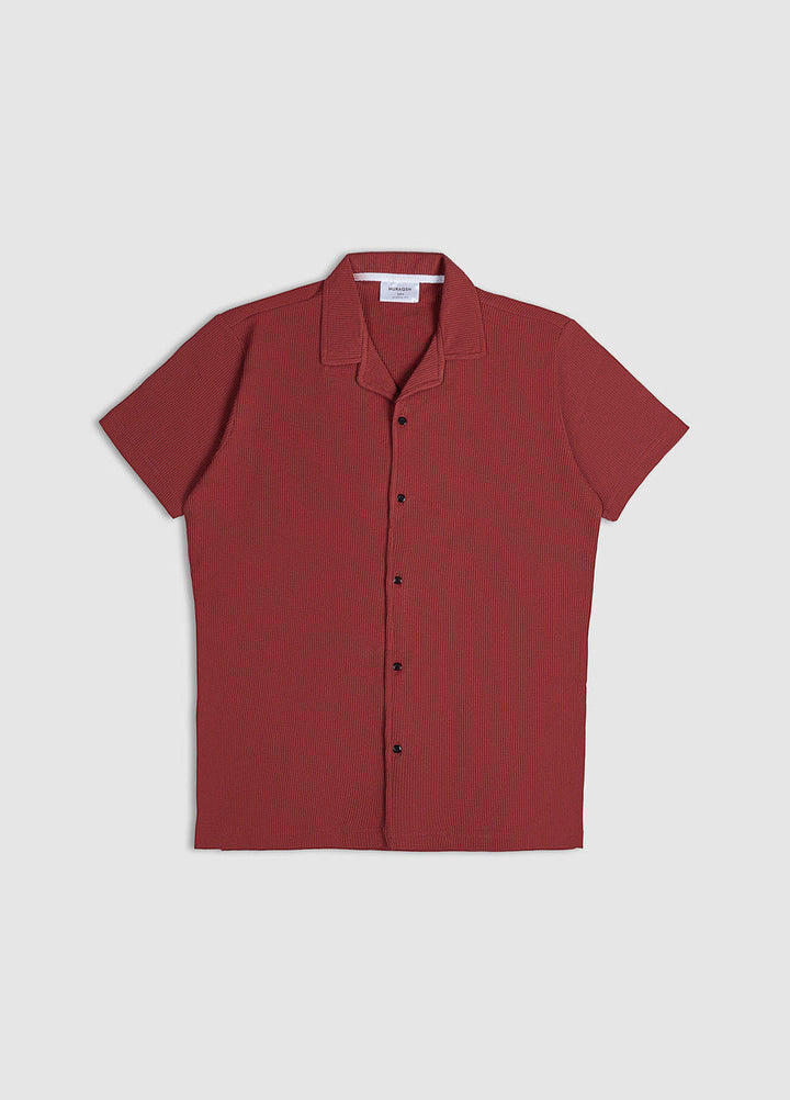 Muraqsh Ready To Wear Solids Waffle Men Rust Waffle Textured Revere Button Down ABD-RWTRBD-FS - Summer Collection