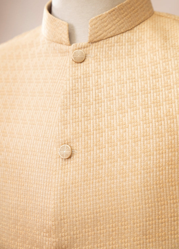 Muraqsh Ready To Wear Solids Waffle Men Skin Textured Jamawar Waistcoat MURWTJW - Summer Collection