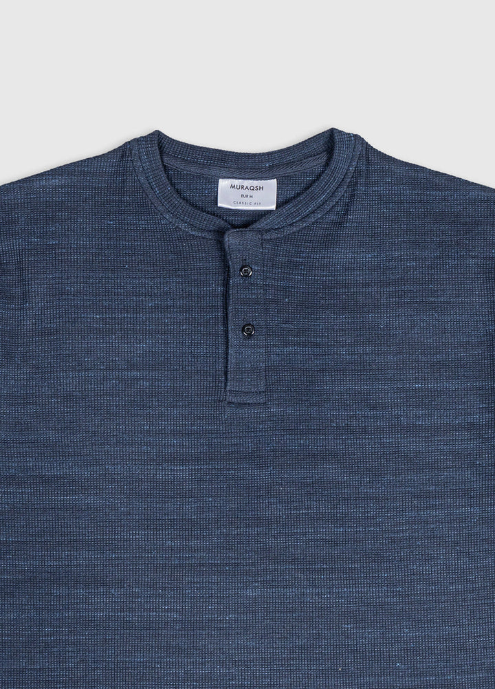 Muraqsh Ready To Wear Solids Waffle Men Spotted Navy Oversized Henley ABDNBWOH - Summer Collection