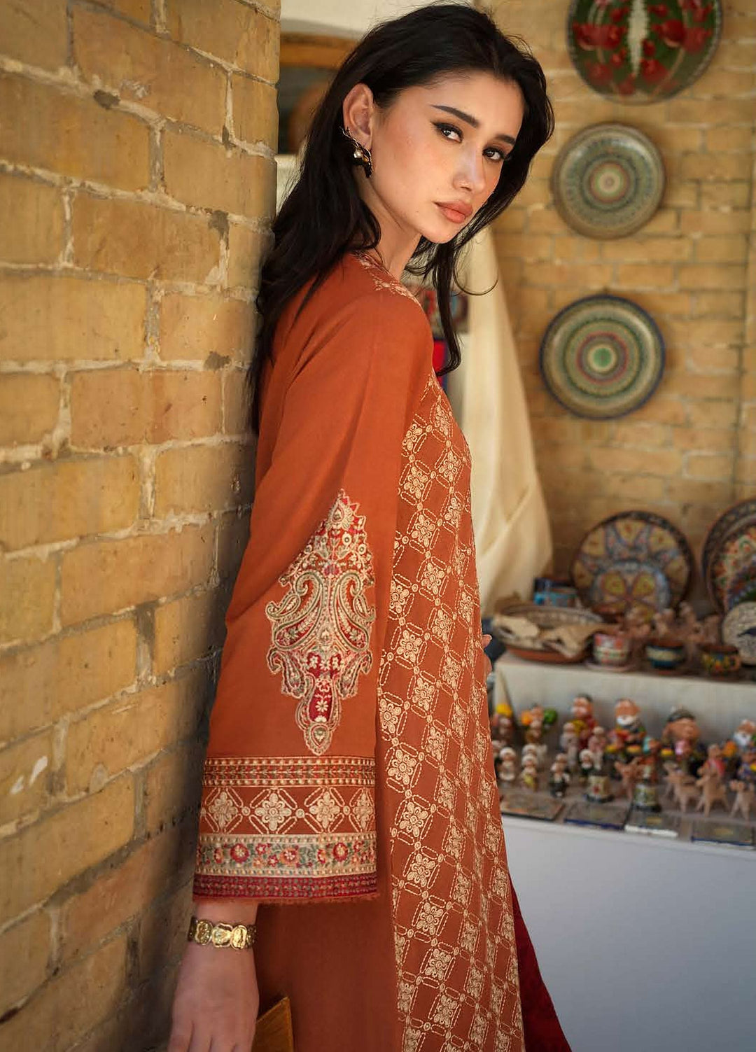Echoes of Registan by Mushq Unstitched Embroidered Corduroy 3 Piece Suit MU26UER Rumi Sunset MUNWI260111 - Casual Collection